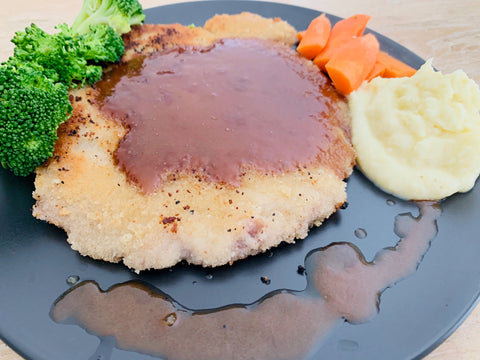 Veal Schnitzel with Gravy, Mash and Veg-FROZEN