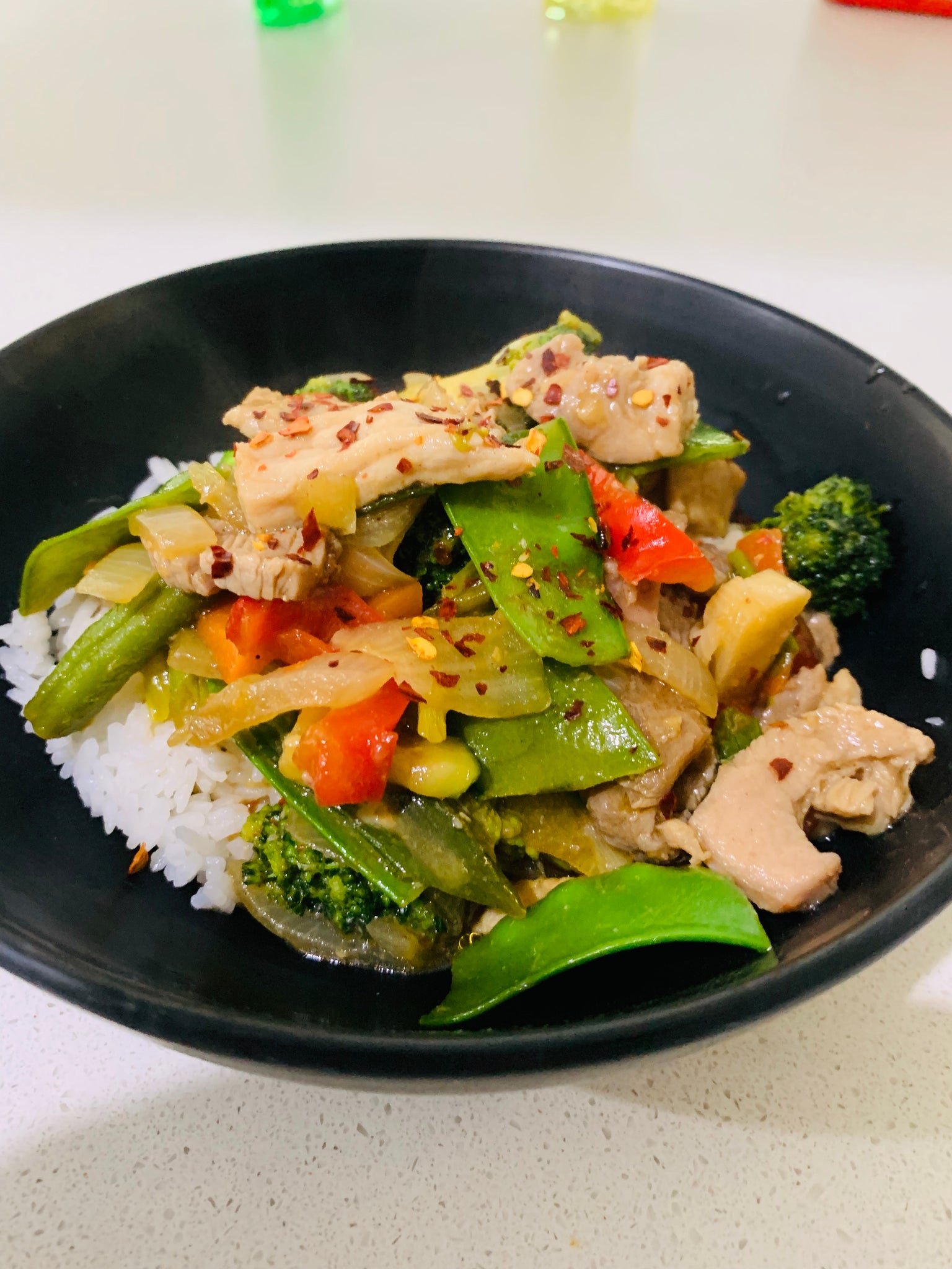 Sticky Pork Stir Fry with Rice