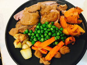 Roast Lamb with Baked Veg and Gluten Free Gravy - GF-